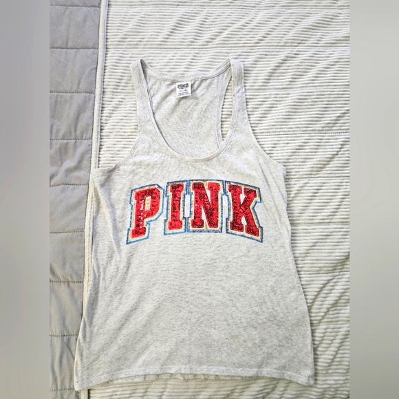 Victoria's Secret PINK Gray Tank Top with Red,white,& Blue Sequins Pink - Picture 1 of 7